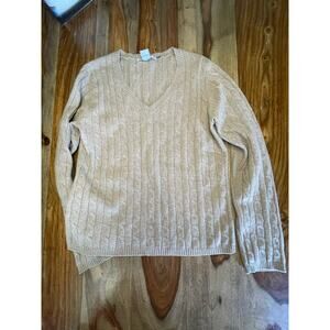 Evelyn Grace Womens Long Sleeve Khaki V- Neck Cashmere Sweater Beautiful Soft